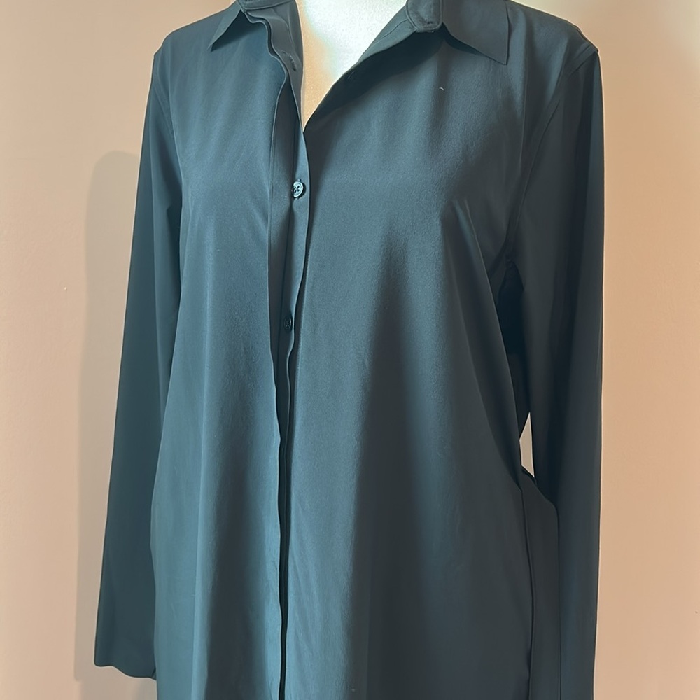 Athleta Urbanite Black Long-Sleeve Button Front Shirt Dress Midi Small - Picture 5 of 11
